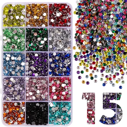 Miniatura 18 de 15000 diamantes de imitación con parte trasera plana para manualidades, cristales de colores mixtos de 0.118 pulgadas, gemas de resina con purpurina