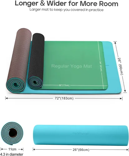 Miniatura 5 de Heathyoga Tapete de Yoga Antideslizante Ecológico, Sistema de Alineación Corporal, Material TPE Certificado por SGS - Superficie Texturizada Turquesa