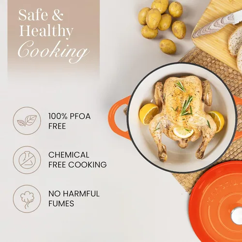 Miniatura 4 de Nuovva Olla Holandesa de Hierro Fundido Esmaltado con Tapa – Cazuela Antiadherente de 6.4 Cuartos – Resistente y Apta para Horno hasta 500°F