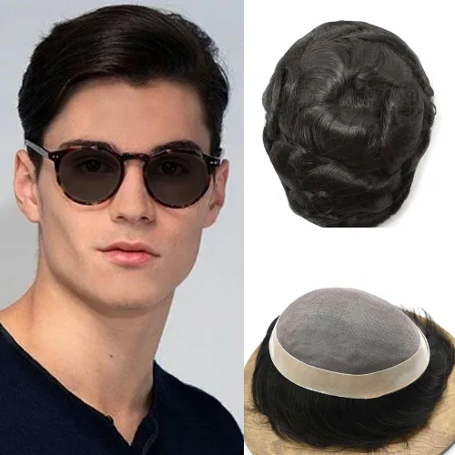 Toupee para hombre europeo cabello humano tupé para hombres fino mono sistema de cabello para hombre sistema de reemplazo de cabello para hombres