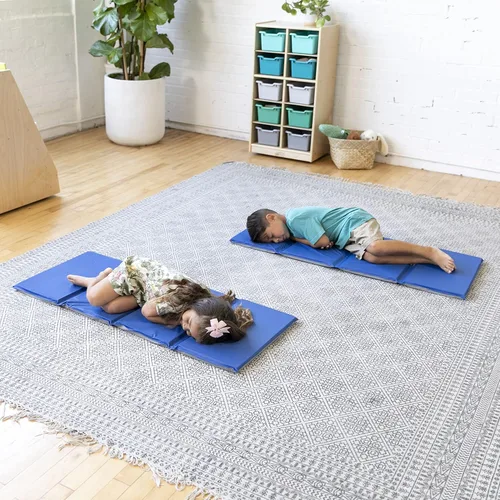 Miniatura 9 de ECR4Kids Alfombrilla de descanso plegable para uso diario, 4 secciones, 1 pulgada, almohadilla para dormir, azul/gris, paquete de 5