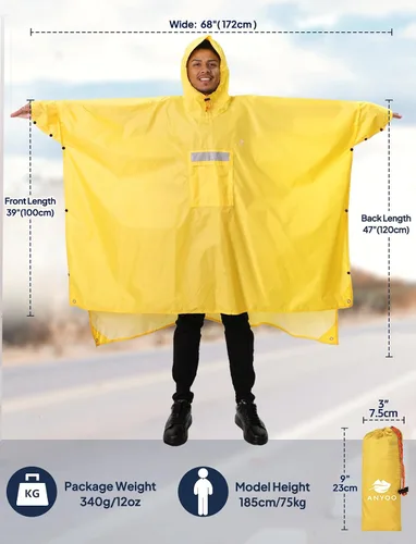 Miniatura 56 de ANYOO Poncho de lluvia con capucha para adultos, impermeable, ligero, para hombres y mujeres, chaqueta de lluvia reutilizable para emergencias al