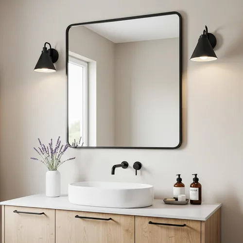 Miniatura 23 de LEDLUX Espejo de baño negro de 24 x 32 pulgadas, espejo sin cobre, marco de metal, espejo rectangular montado en la pared, espejo moderno