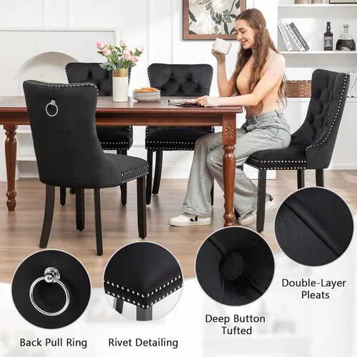 Miniatura 4 de Eifizek Sillas De Comedor - Juego de 6 sillas de comedor de terciopelo con borde de anillo de clavo, sillas de comedor tapizadas con patas de madera