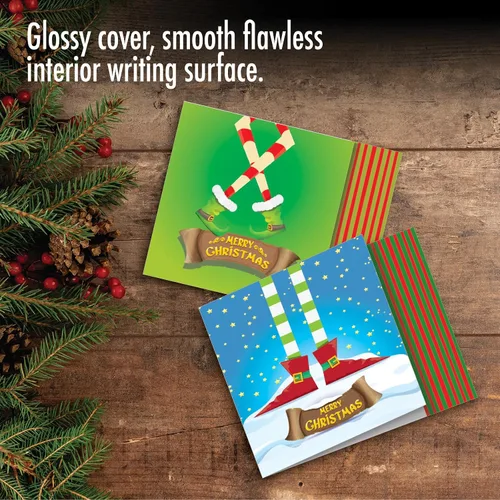 Miniatura 5 de The Best Card Company - 10 tarjetas navideñas de Santa con sobres - Juego surtido en caja, tarjetas navideñas para niños (4 x 5.12 pulgadas) - Pies