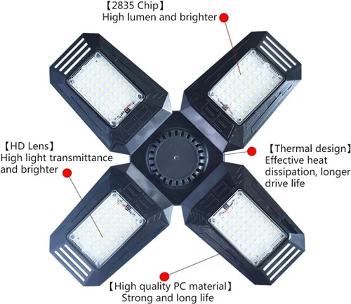 Miniatura 2 de Luces LED deformables para garaje, 12000 lúmenes, 6500 K, luz diurna, 120 W, iluminación de techo de organización de garaje de cuatro hojas
