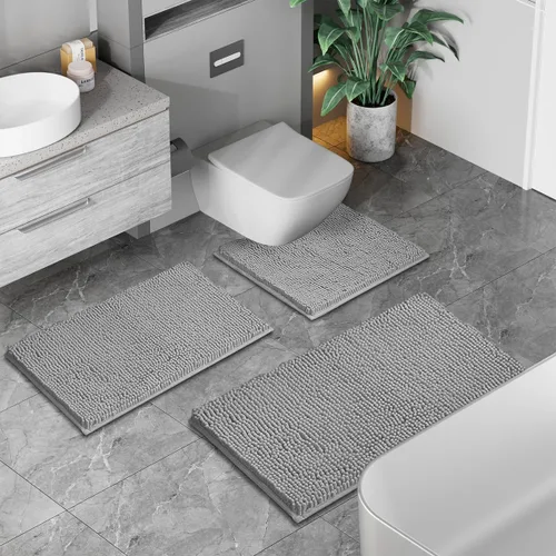 Miniatura 2 de Juego de 3 alfombras de baño antideslizantes de 3 piezas, alfombra de baño ultra suave, alfombra de baño absorbente y peluda, juego perfecto