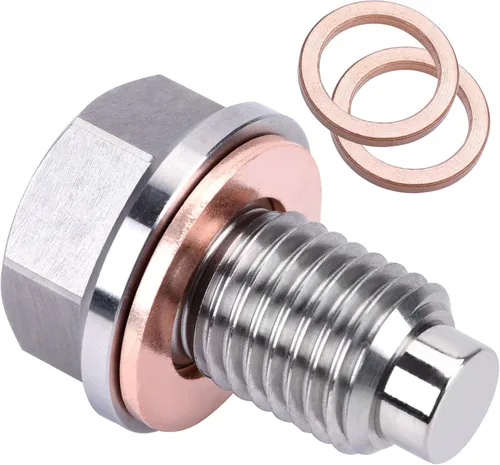 Miniatura 10 de Tapón de drenaje de aceite M14 x 1.5 Tapón magnético de drenaje de bandeja de aluminio T6 para aeronaves, con 3 piezas de arandelas de cobre rojo