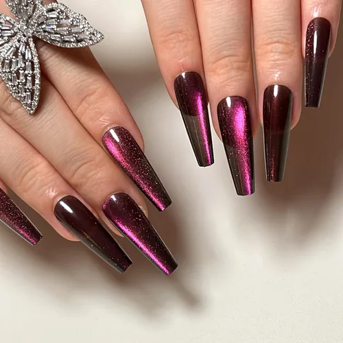 Miniatura 24 de Uñas postizas a presión largas, con brillo azul y diseño, acabado acrílico brillante, de cobertura completa, uñas postizas reutilizables para l002