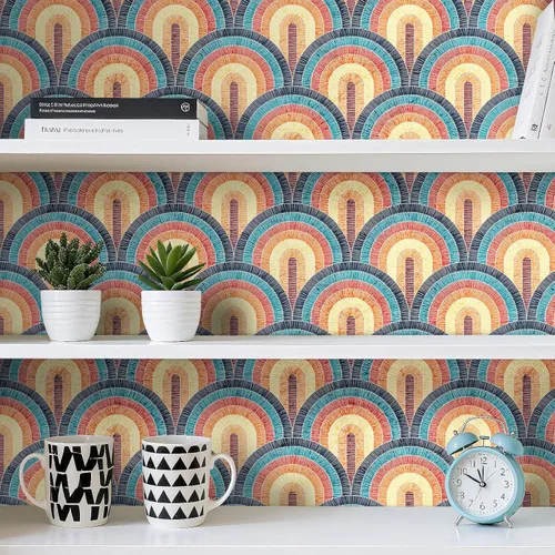 Miniatura 8 de Livelynine Papel tapiz moderno de mediados de siglo para despegar y pegar, estilo bohemio, retro, de los años 70, vinilo autoadhesivo extraíble
