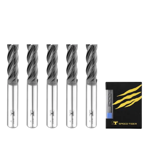 Miniatura 13 de SPEED TIGER Fresa de extremo cuadrado de carburo micrograno - 4 ranuras - ISE7/64 4T (5 piezas, 7/64") - para fresado de aleaciones de acero, acero
