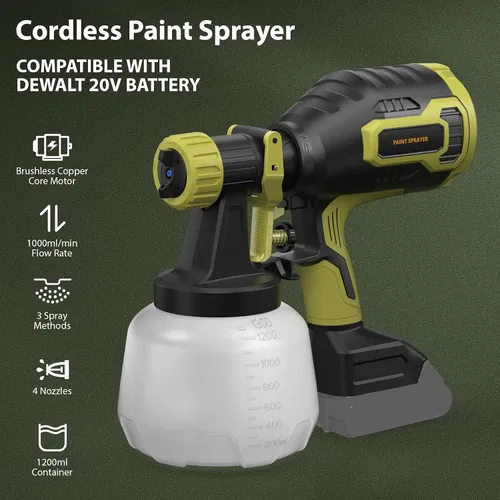 Miniatura 5 de Pulverizador de pintura inalámbrico compatible con batería Dewalt de 20 V (batería no incluida), 33.8 fl oz/min de alto flujo, contenedor de 40.6 fl