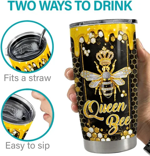 Miniatura 7 de SANDJEST Regalos de abeja para mujeres y niñas, vaso de abeja de 20 onzas, dibujos de joyería, vasos aislados de acero inoxidable, taza de viaje