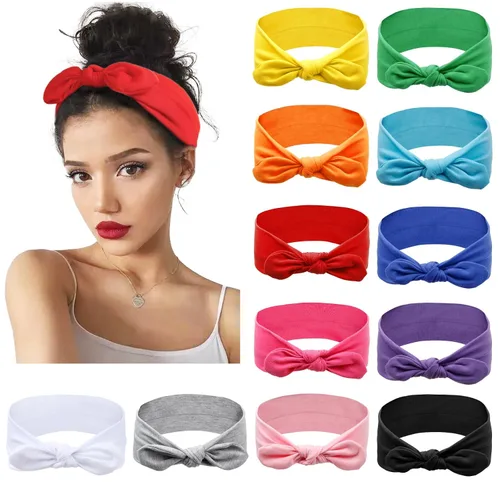 Miniatura 13 de Huachi - 12 unidades de diademas con lazo para mujer, pañuelos para la cabeza, bandas para el cabello anudadas, orejas de conejo, turbantes