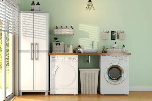 Miniatura 7 de Keter - Armario de almacenamiento con puertas y estantes para la lavandería, garaje, accesorios de baño, armario y organización del hogar, blanco