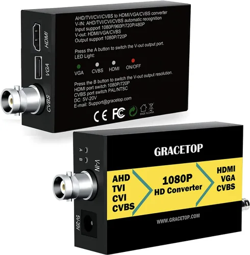 Miniatura 3 de GRACETOP Adaptador convertidor TVI/CVI/AHD a HDMI, Full HD 4K 720P/1080P/3MP/4MP RCA a HDMI Convertidor de video para monitor HDTV DVR, 4 en 1