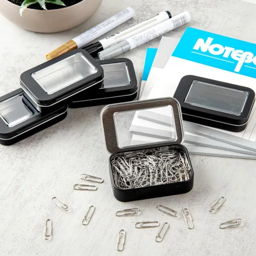 Miniatura 4 de Restaurantware RW Base - Recipientes rectangulares de lata de 4.5 onzas, 100 cajas de lata duraderas con tapas, tapas transparentes para ventana