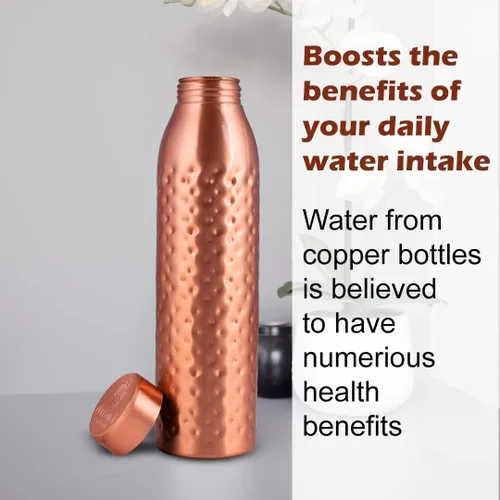 Miniatura 2 de NORMAN JR, 100% Pure Copper Water Bottle 1L - Gift Box of 6, Hammered, Ayurvedic Copper Bottle Gift Set for Women & Men. Best Present For Fathers &