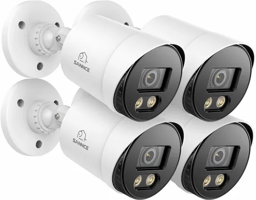 SANNCE Cámara de seguridad de visión nocturna a todo color, 4 cámaras de vigilancia CCTV con cable 1080P TVI para el hogar, uso en interiores y