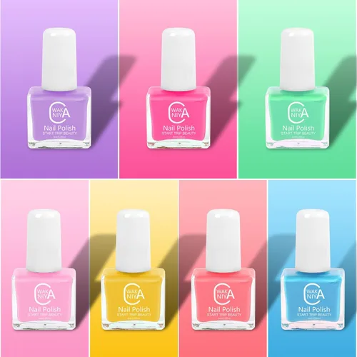 Miniatura 2 de wakaniya Juego de esmaltes de uñas no tóxicos para niñas con calcomanías de uñas de gemas, 7 colores despegables de bajo olor para niños pequeños 7
