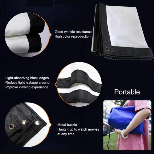 Miniatura 6 de Pantalla de proyección de 60 a 300 pulgadas, pantalla de cine lavable de 2 caras para exteriores, pantalla de cine 4:3 HD 4K plegable, sin arrugas