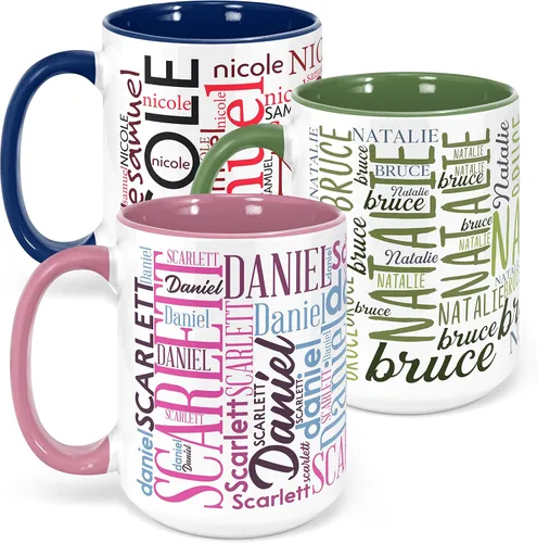 Miniatura 14 de Tazas de café personalizadas con arte de nube de palabras, 12 colores y 9 fuentes artísticas, 11 onzas. Regalos personalizados para parejas, hombres