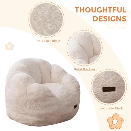 Miniatura 4 de MAXYOYO Puf para niños, sofá de puf en forma de floral, sofá de felpa de piel sintética para niños y niñas, sofá acogedor para guardería, Beige