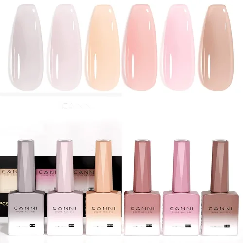 Miniatura 20 de CANNI Juego de esmaltes de uñas en gel sin hema de 9ml - Kit de manicura de gel para uñas rosa claro de 6 piezas, esmalte LED de remojo fácil