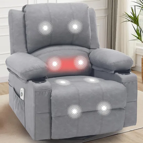 Miniatura 9 de Mecedora reclinable giratoria de piel sintética con portavasos para calor y masaje, silla mecedora con relleno, silla reclinable con calefacción