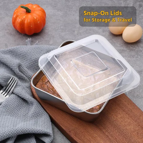 Miniatura 4 de E-far Juego de sartenes para hornear cuadradas de 6 x 6 pulgadas con tapa, bandejas pequeñas de acero inoxidable para pastel y brownie para horno