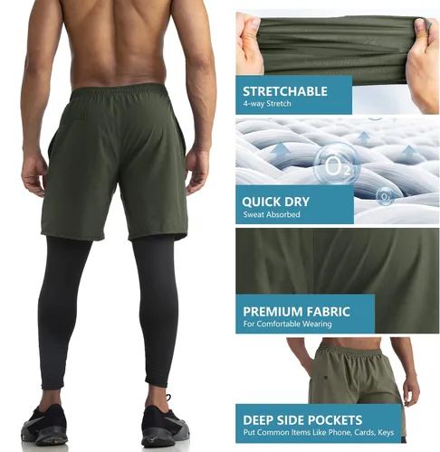 Miniatura 5 de WIRIST Workout Pants for Men, Gym Athletic Compression Pants Men, 2 in 1 Running Pants Men with Towel Loop