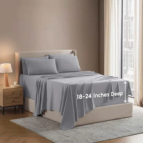 Miniatura 42 de Nestl Juego de sábanas extra profundas tamaño King, sábanas transpirables y refrescantes de 6 piezas, juego de ropa de cama de lujo con bolsillos
