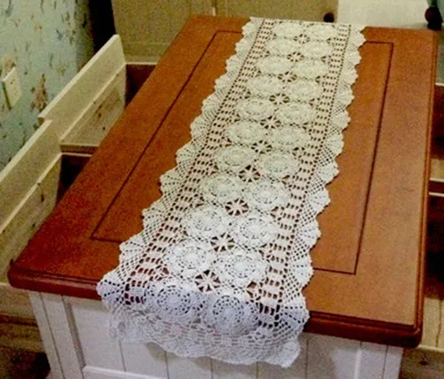 Miniatura 3 de Camino de mesa de algodón hecho a mano con encaje de ganchillo, manteles rectangulares para mantel, mantel, tocador, bufanda, decoración, 15 x 27