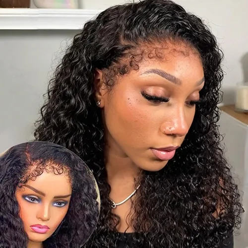 Peluca de encaje frontal de 13 x 4 pulgadas, con bordes rizados, 4C, pelucas de cabello humano para mujeres negras, sin pegamento, encaje HD,