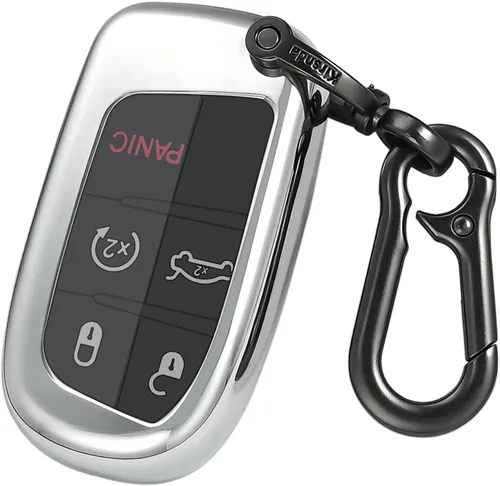 Miniatura 8 de Kirsnda Funda para llavero Jeep, con llavero compatible con Grand Cherokee Renegade Chrysler 200 300 Dodge Durango Challenger Journey Dart Fiat Azul