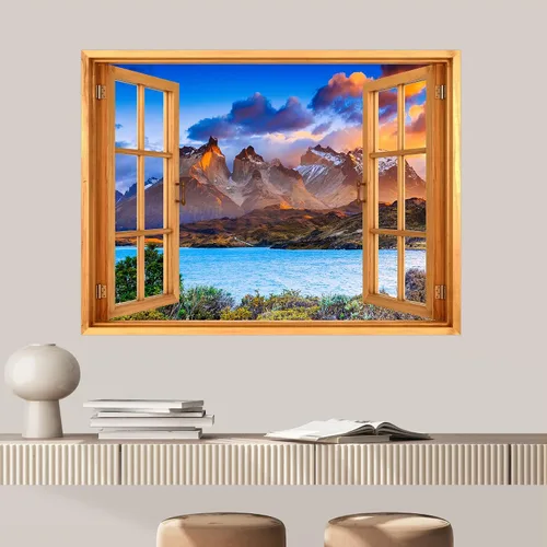Miniatura 14 de SIGNWIN Adhesivo mural removible para pared, atardecer cielo naranja, otoño, bosque, árbol, paisaje, naturaleza, arte fino, rústico, paisaje