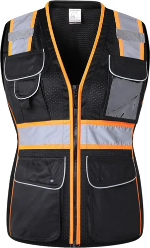 Miniatura 12 de JKSafety Chaleco de seguridad reflectante de alta visibilidad para mujer, tiras reflectantes cosidas en el cuerpo de color neón, transpirable