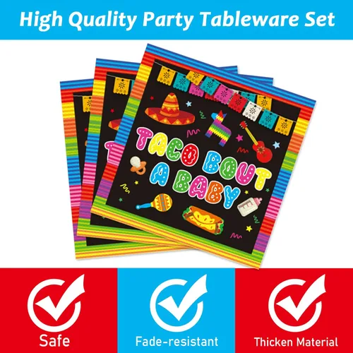 Miniatura 3 de 96 Piezas Platos de Fiesta Taco Bout A Baby Decoraciones de Fiesta Temática México Fiesta Taco Llama Cactus Aguacate Platos y Servilletas de Papel