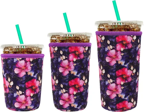 Miniatura 19 de YR Funda aislante de neopreno reutilizable para tazas de café helado, paquete de 3 fundas para bebidas heladas y calientes, enfriador de bebidas