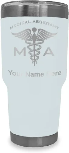 Miniatura 23 de LaserGram Taza aislada al vacío de 20 onzas, asistente médico MA, grabado personalizado incluido (rosa)