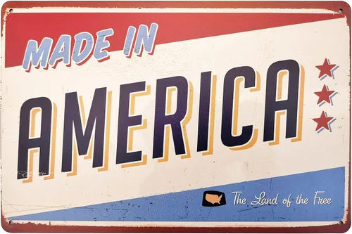 ERLOOD Cartel de hojalata vintage de metal retro Made in America de 12 x 8