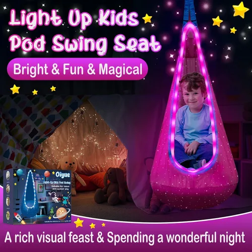 Miniatura 2 de Asiento de Columpio Pod Iluminado para Niños, Silla de Columpio Hamaca Colgante para Niños con Luces LED y Almohada Inflable, Columpio Pod Sensorial