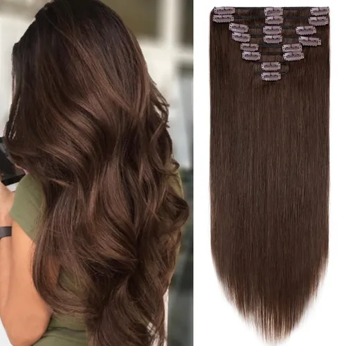 Miniatura 14 de S-noilite Extensiones de cabello humano con broches, extensiones de cabello humano corto con clip, trama estándar, 8 piezas, 18 clips, cabello