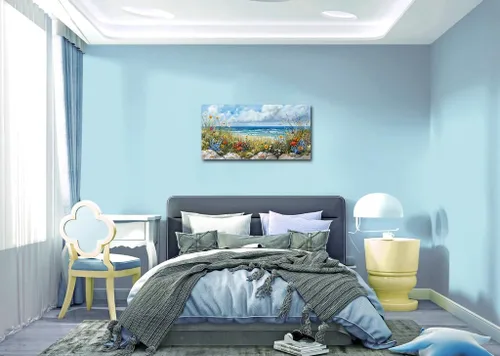 Miniatura 6 de Rtriel Arte de pared de flores de playa para sala de estar, pintura de flores silvestres, impresiones en lienzo floral, decoración de pared