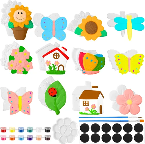 Sinmoe 12 juegos de pintura de cerámica de primavera, pintura tu propia figura, mariposa, flor, girasol, insecto, bisque de cerámica para adultos,