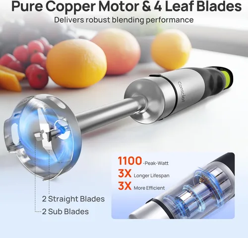 Miniatura 2 de Consciot - Batidora de inmersión de mano 7 en 1, máxima de 1100W, varilla emulsionadora con eje de licuadora entero de acero inoxidable, control