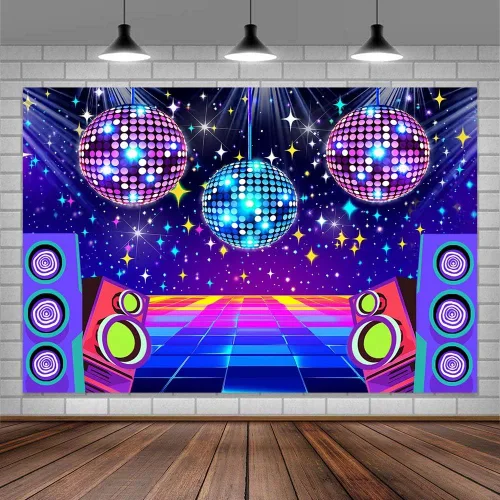 Miniatura 11 de Telón de fondo de discoteca de 5 x 3 pies, retro, brillante, para fiesta de los años 70, 80, 90, escenario, escenario, danza, decoración de fiesta