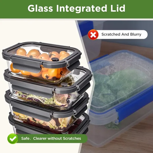 Miniatura 4 de Contenedores de vidrio para almacenamiento de alimentos con tapas de vidrio, paquete de 4 recipientes de preparación de comidas con tapas
