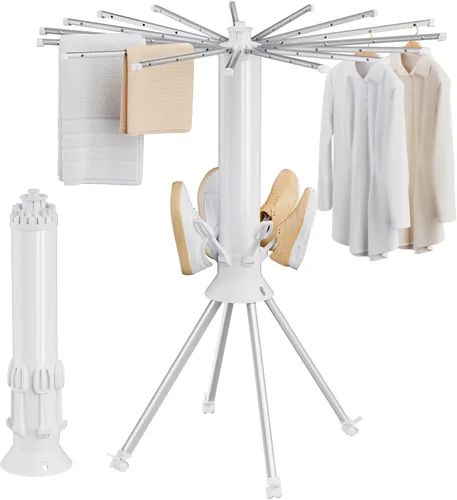 Miniatura 9 de Tendedero de ropa plegable de 4 patas, estante de secado plegable al aire libre, estante de secado de ropa portátil con 4 poleas, estante seco