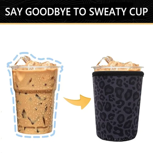 Miniatura 4 de YR Funda aislante de neopreno reutilizable para tazas de café helado, paquete de 3 fundas para bebidas heladas y calientes, enfriador de bebidas